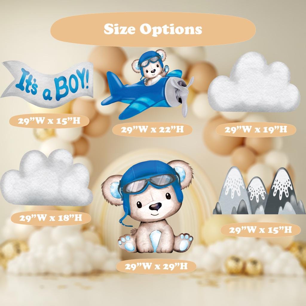 Aviator Bear Party Props, Baby Boy Shower, Cutouts, Blue Teddy Bear ...