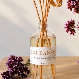 Cleanse Reed Diffuser | Lime, Sea Salt, Sage & White Rose | Clear Quartz Crystal Infused | Luxury Home Fragrance | 8 oz