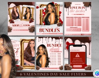Valentine’s Day Canva Flyer Bundle | 6 Editable Instagram Sale Posts for Hair & Beauty Brands | Holiday Promo Social Media Templates (Pro)