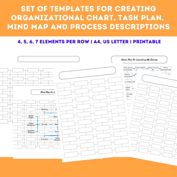 Printable Templates | Task Plan | Action Plan | Mind Map | Organizational Chart | Process | Operating Procedure | Note Taking Diagram