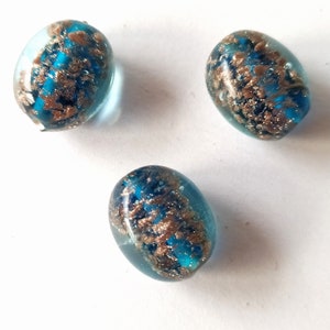 3 blue-petrol colored handmade glass beads image 1