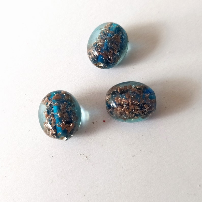3 blue-petrol colored handmade glass beads image 5