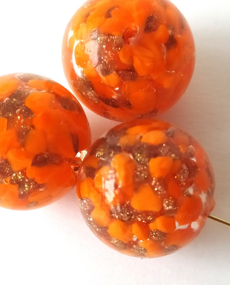 3 large handmade orange ball bead image 4