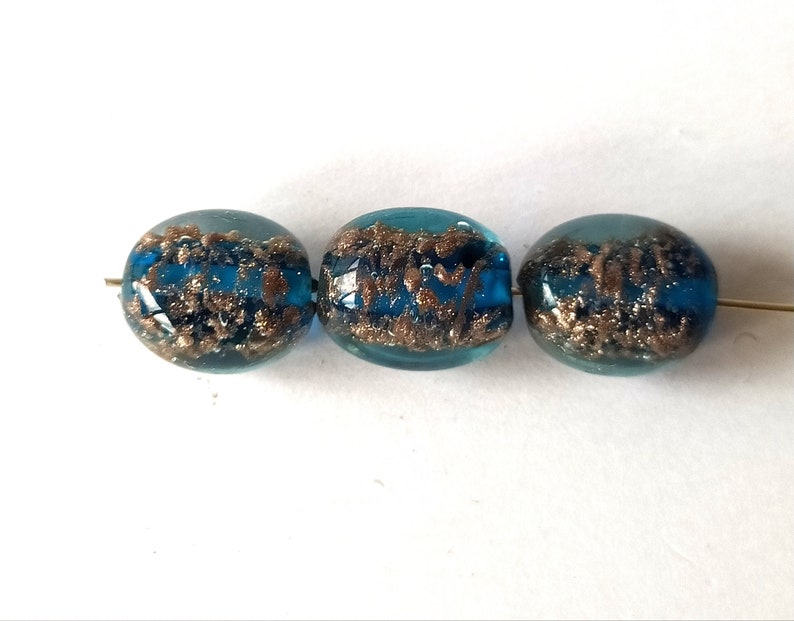 3 blue-petrol colored handmade glass beads image 3