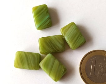 5 green matt rectangular glass beads