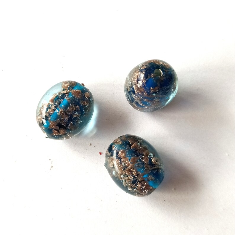 3 blue-petrol colored handmade glass beads image 4