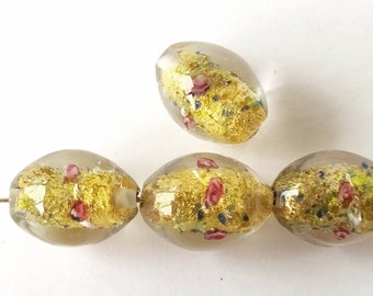 4 handmade glass beads with gold foil