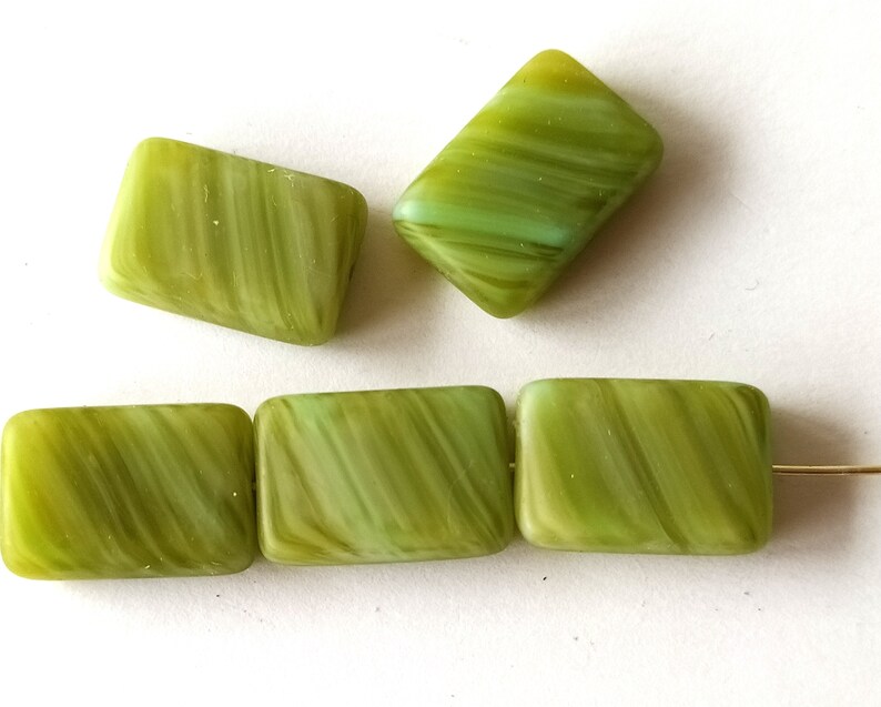 5 green matt rectangular glass beads image 2