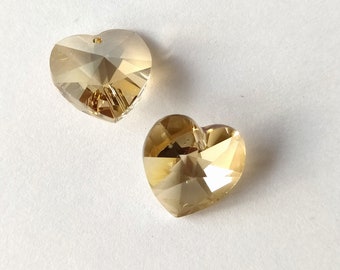 2 original Swarovski heart pendants in crystal golden shadow