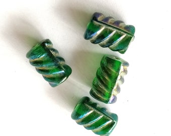 4 cylindrical handmade Indian glass beads