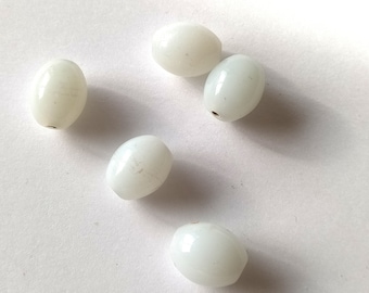 5 oval white handmade glass beads