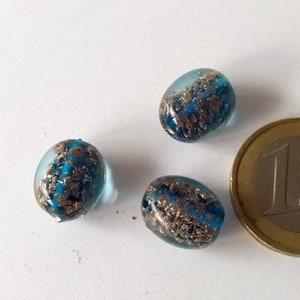 3 blue-petrol colored handmade glass beads image 2