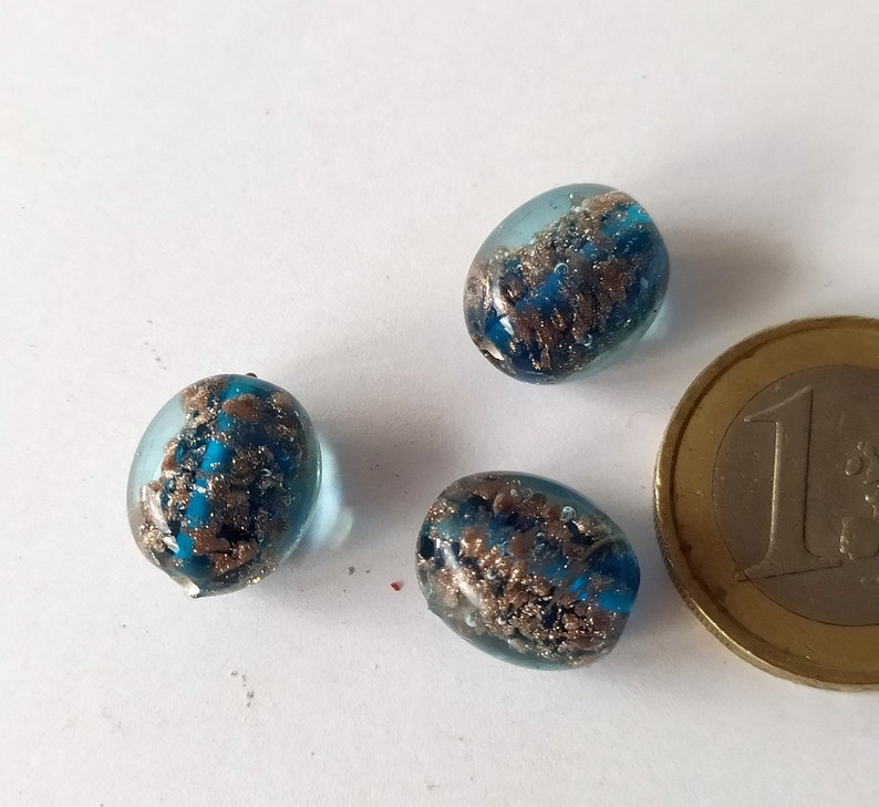 3 blue-petrol colored handmade glass beads image 2