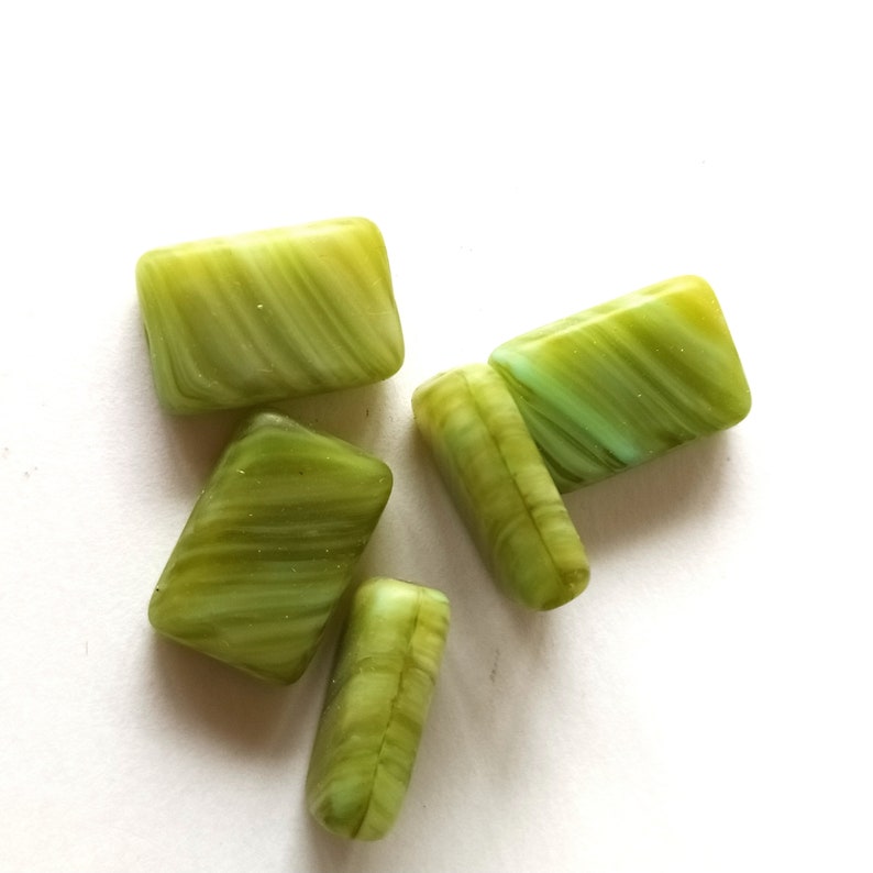 5 green matt rectangular glass beads image 3
