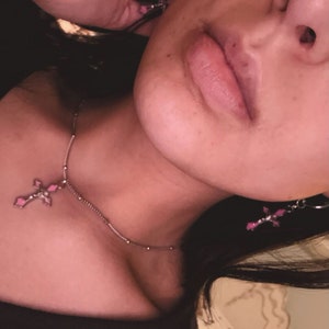 Pink cross earrings and necklace set