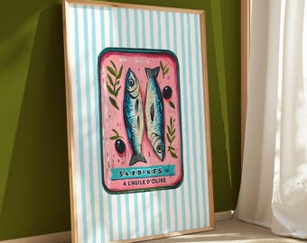 Sardinen Dose Kunstdruck: Retro Küche Wand Dekor (Digitaler Download)