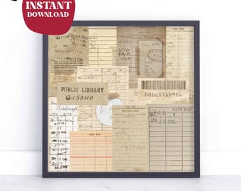 Vintage Bibliothek Ausweis Collage Kunstdruck: Dark Academia (Digitaler Download)