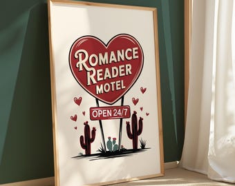 Romance Reader Motel Sign Art: Retro Book Lover Print (digitale download)