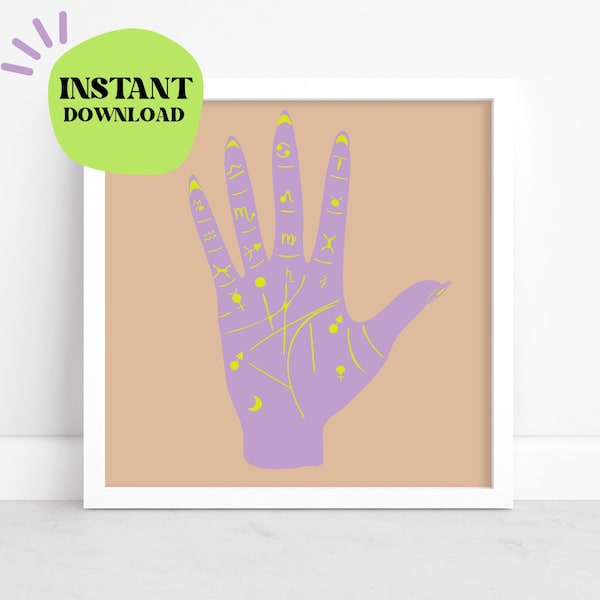 Muted Palmistry Palm Reading Wall Art | Digital Download Artwork, Printable Poster, Trendy Aesthetic Print