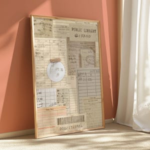 Vintage Bibliothek Karten-Collage-Wand-Kunst | Digitaler Download Kunstwerk, druckbares Poster, Dark Academia, Bücherwurm, Vintage Bibliotheksausweis