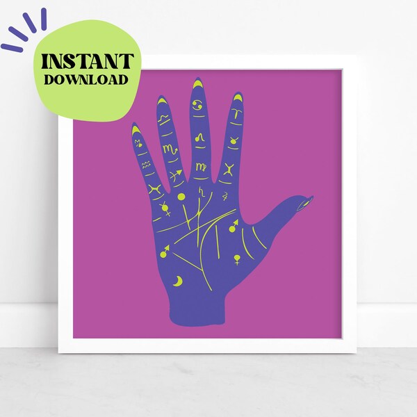 Bright Palmistry Palm Reading Wall Art | Digital Download Artwork, Printable Poster, Trendy Aesthetic Print