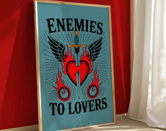 Impresión artística de tatuaje de enemigos a amantes: Romance literario (descarga digital)