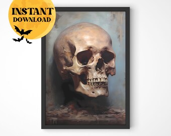Skull Painting: Dark Academia Halloween Decor (Digital Download)