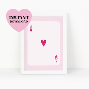 Pink Ace of Hearts Print: Hand-Drawn Playing Card Art (Digital Download)