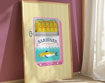 Sardine aus der Dose Cartoon Print: Verspielte Küche Wand Kunst (Digitaler Download)