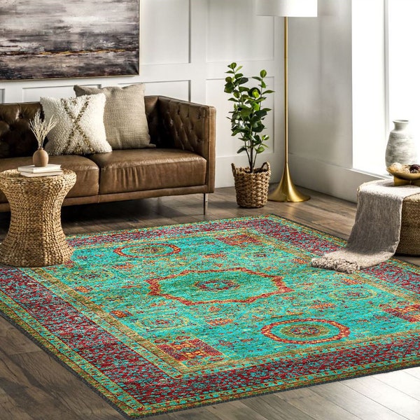 GREEN MEDOLİNE RUG, green vintage rug, oriental turkish rug, afgan rug, vintage for living room rug,antique persian style rug, area rug 8x10