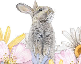 Floral Bunny Clipart, Wildflowers, Baby Bunny, Spring Clipart
