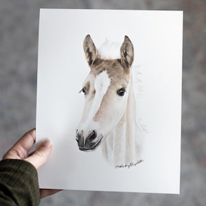 Impression de cheval peinte à la main, art de poulain, cheval aquarelle, bébé animal de la ferme, bébé cheval