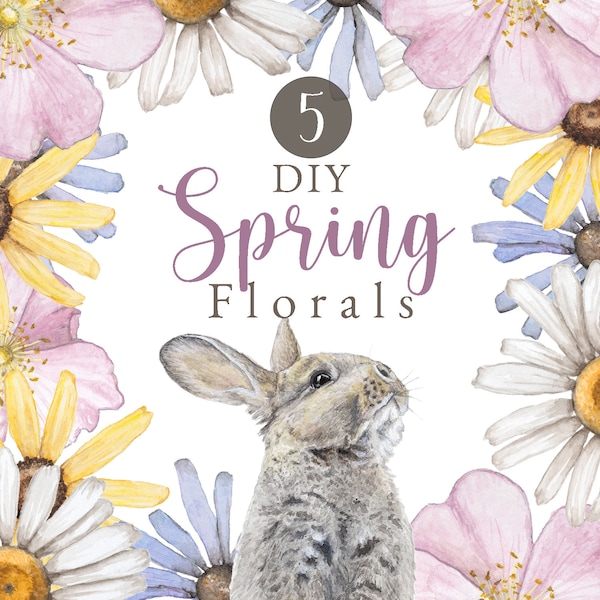 Floral Bunny Clipart - Wildflowers - DIY Clipart - Baby Bunny - Spring Clipart