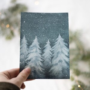 Karta zimowych drzew, śnieżna noc, święta, Boże Narodzenie