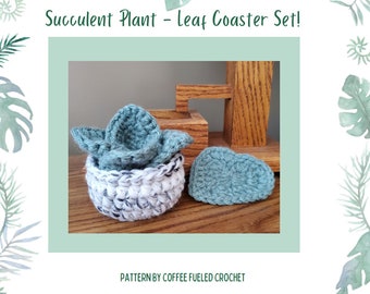 Succulent Plant Crochet PATTERN - turns into leaf-shaped coasters!!