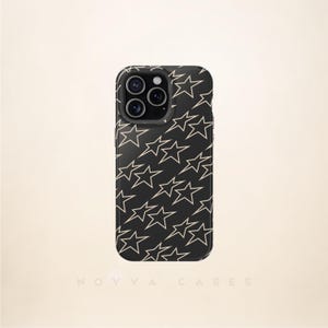 Minimalist Star Pattern Impact-Resistant Phone Case for iPhone 11 12 13 14 15 16 Mini Plus Pro Pro Max - Stylish Black & Beige Design Cover