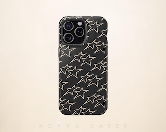 Minimalist Star Pattern iPhone Case: Impact-Resistant Black & Beige Cover