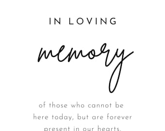 Bewerkbaar: In Memory Wedding Decor-bord (digitale sjabloon)