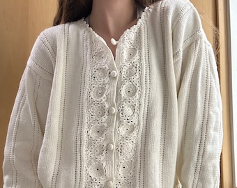 Vintage Women’s White OBR Knit Cardigan