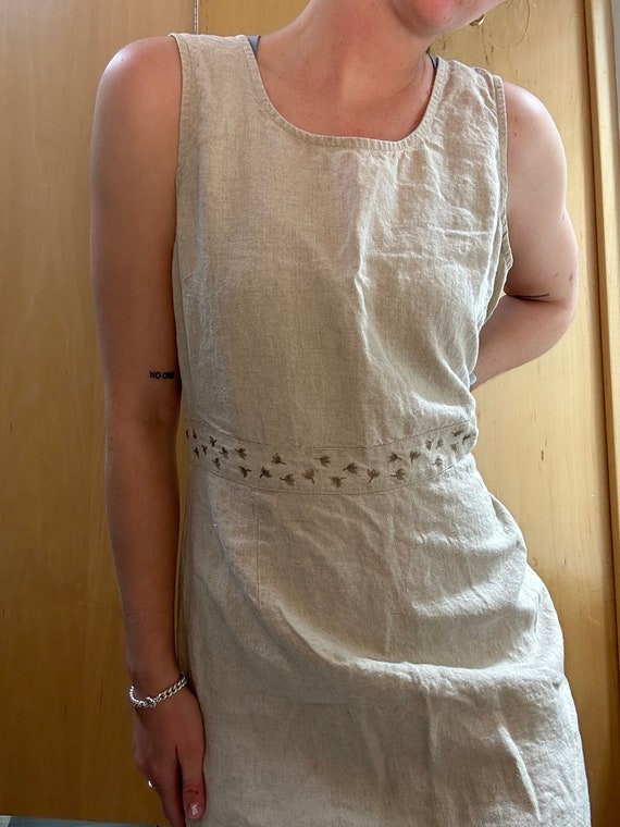 Vintage Beige Linen Midi Dress - image 4