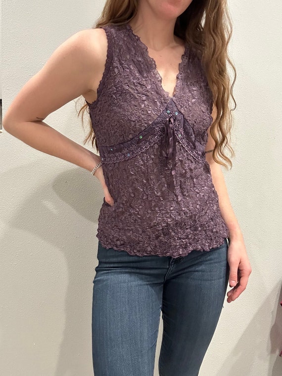Vintage Women's Y2K Purple Lace Tank Top - Etsy