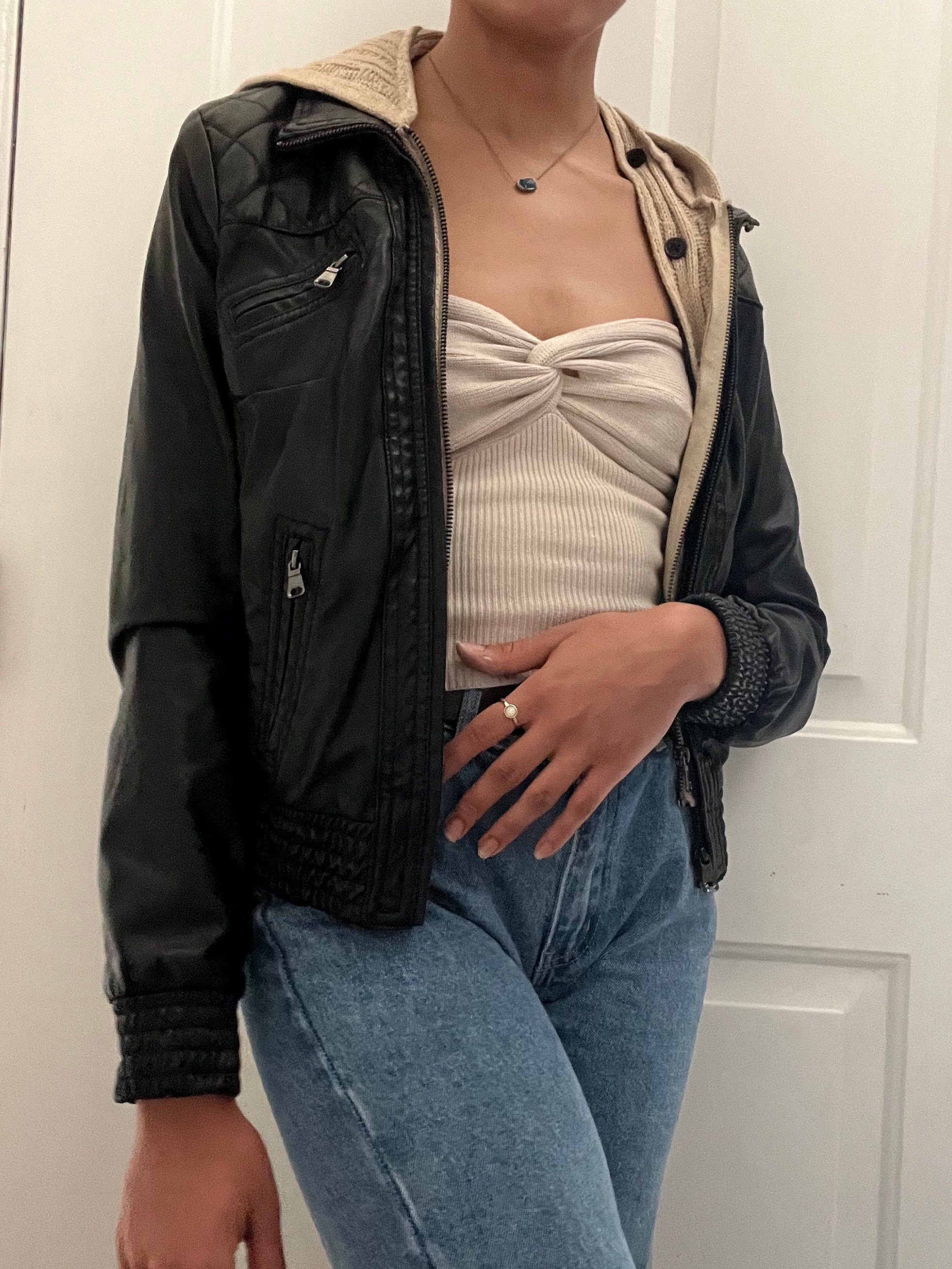 Ameri（アメリ）の「RETRO SYNTHETIC LEATHER JACKET
