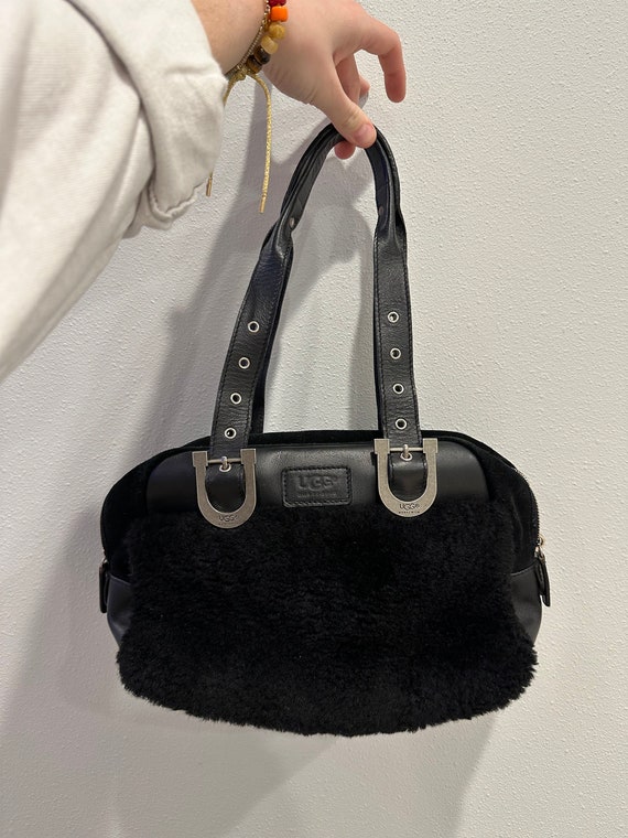 Vintage Fleece and Leather Black Ugg Handbag