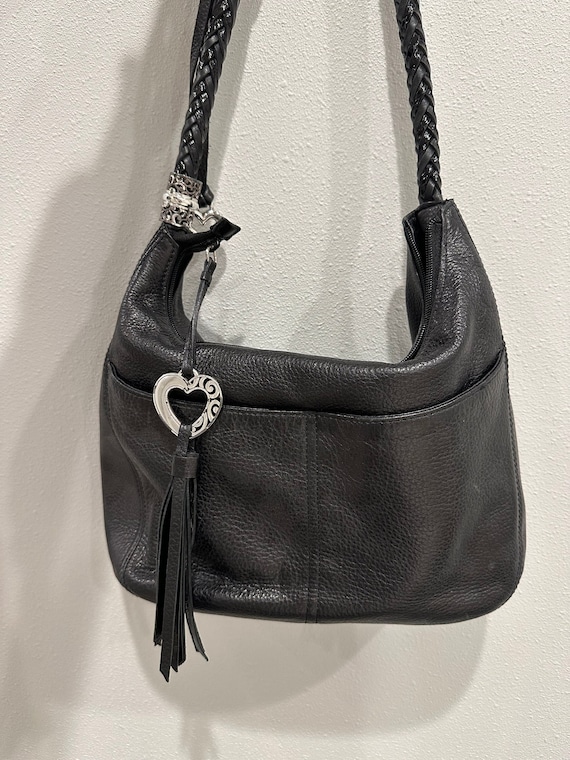 Vintage Black Leather Brighton Shoulder Bag