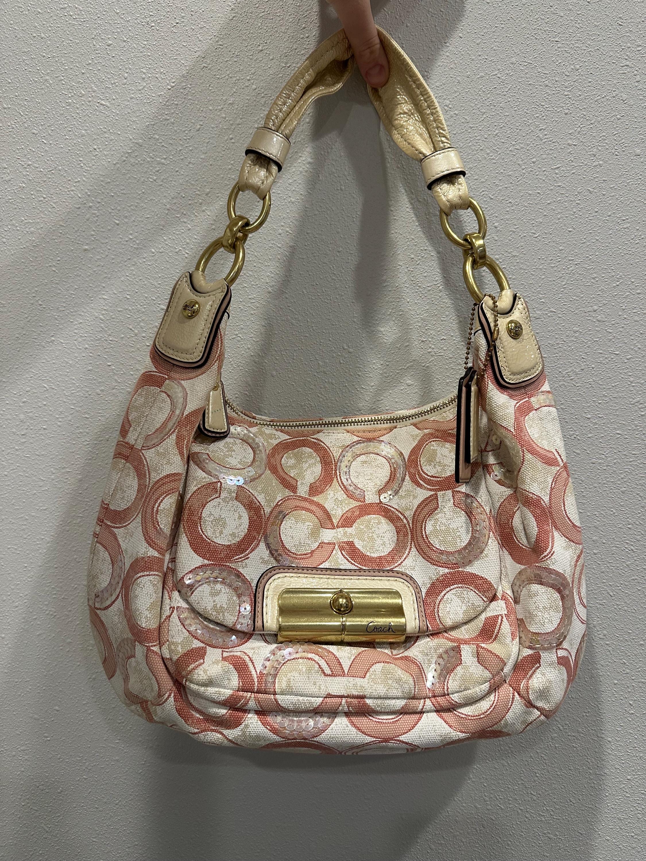 Coach Kristen Op Art Shoulder Bag Pink and Cream W/ Sequins - Etsy