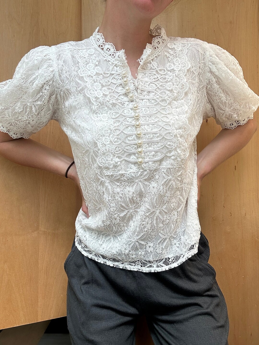 トップス hooked vintage lace tops Women's Vintage White Lace Top - Etsy
