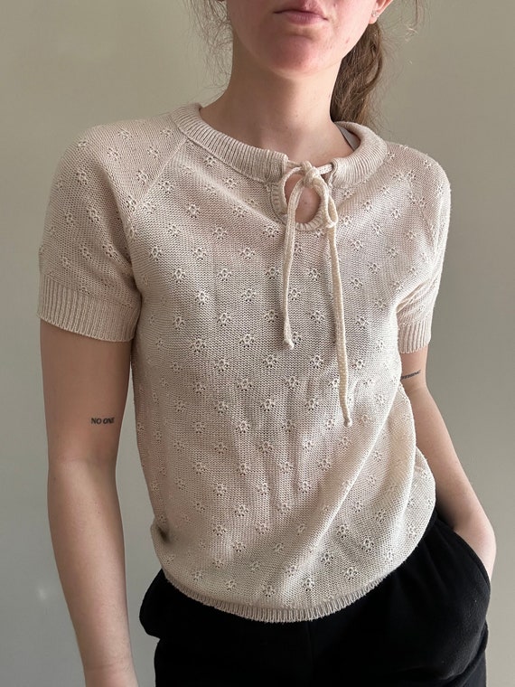 Vintage Women’s Knit Eyelet Beige Top