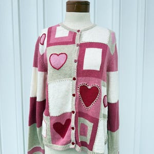 Vintage Ladies ‘Christopher & Banks’ Patchwork Embroidered Sweater with Heart Detailing