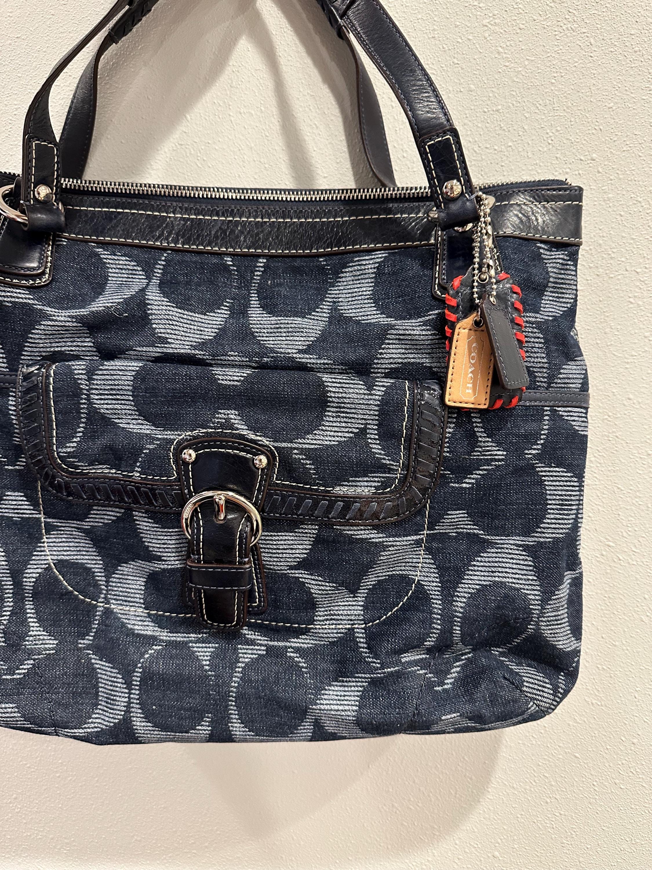 Coach Poppy Navy Denim Signature Optic Shoulder Glam Tote
