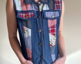 Vintage Ladies Patchwork Cotton Vest
